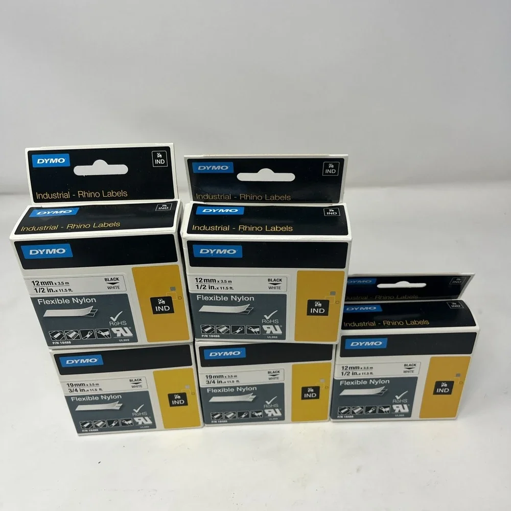 DYMO Rhino 18488 Flexible Nylon Black-On-White Tape, 0.5